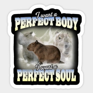 Cabybara Vintage 90s Bootleg Style Graphic T-Shirt, i want a perfect body i want a perfect soul Shirt, Funny Capybara Meme Sticker